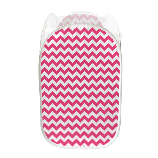 Pink And White Chevron Pattern Print Mesh Laundry Hamper