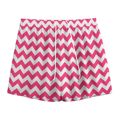 Pink And White Chevron Pattern Print Mesh Shorts