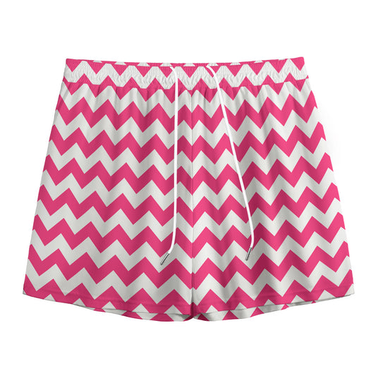 Pink And White Chevron Pattern Print Mesh Shorts