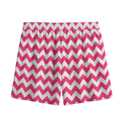 Pink And White Chevron Pattern Print Mesh Shorts