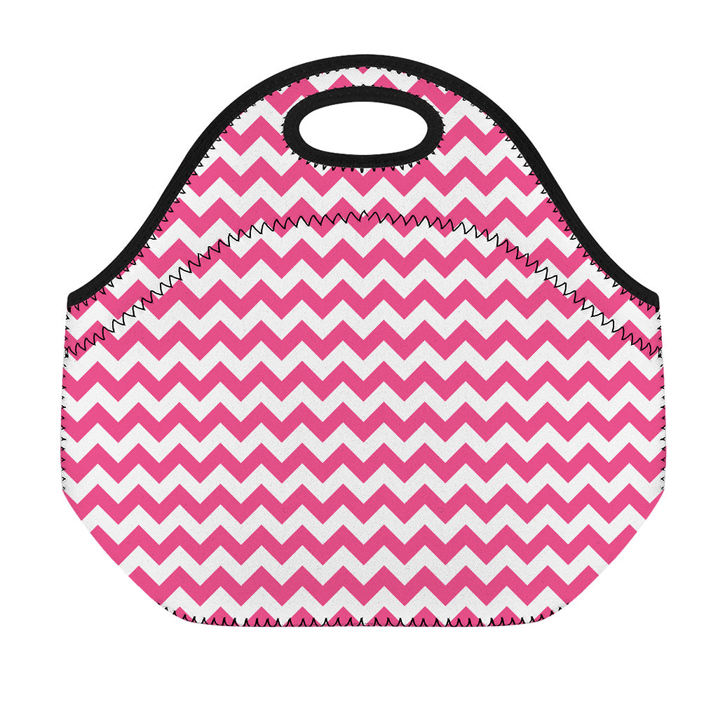 Pink And White Chevron Pattern Print Neoprene Lunch Bag