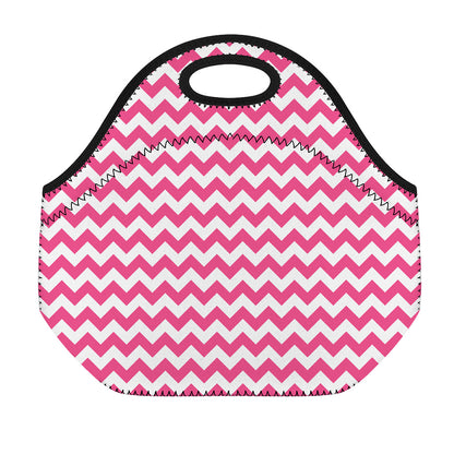 Pink And White Chevron Pattern Print Neoprene Lunch Bag