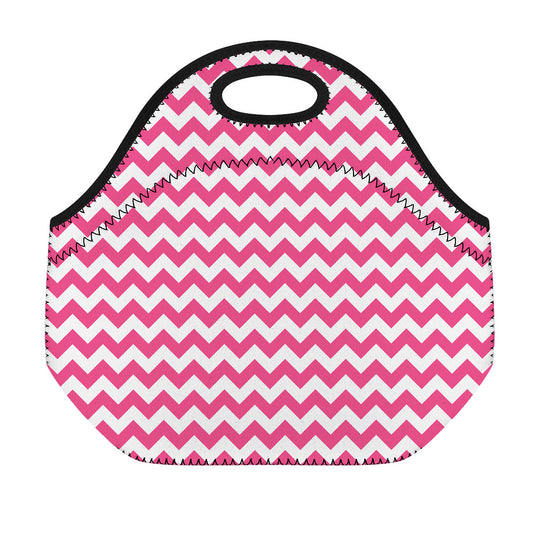 Pink And White Chevron Pattern Print Neoprene Lunch Bag