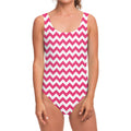 Pink And White Chevron Pattern Print One Piece Swimsuit