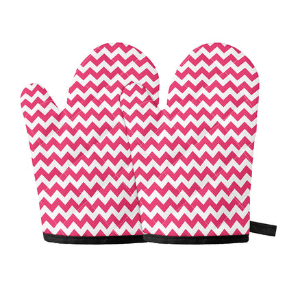 Pink And White Chevron Pattern Print Oven Mitts