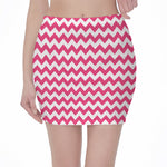 Pink And White Chevron Pattern Print Pencil Mini Skirt