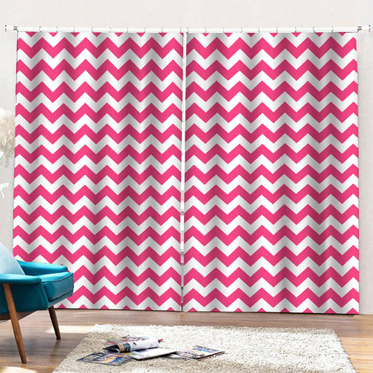 Pink And White Chevron Pattern Print Pencil Pleat Curtains