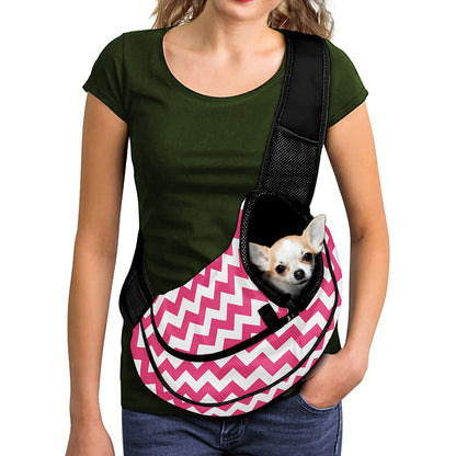 Pink And White Chevron Pattern Print Pet Sling Carrier