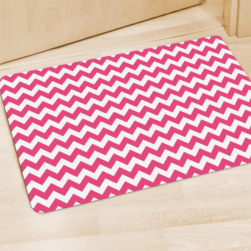 Pink And White Chevron Pattern Print Polyester Doormat