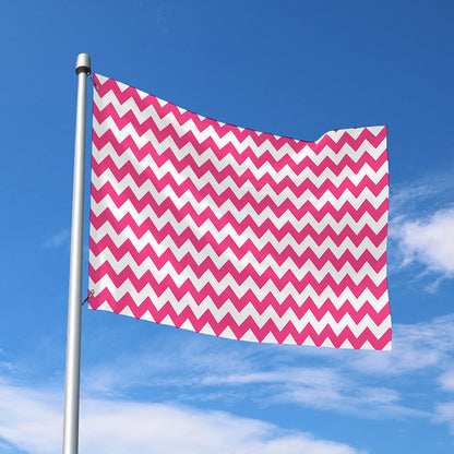 Pink And White Chevron Pattern Print Polyester Flag