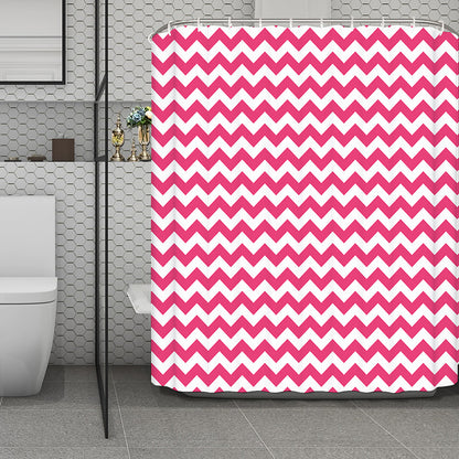 Pink And White Chevron Pattern Print Polyester Shower Curtain