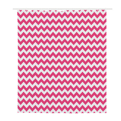 Pink And White Chevron Pattern Print Polyester Shower Curtain