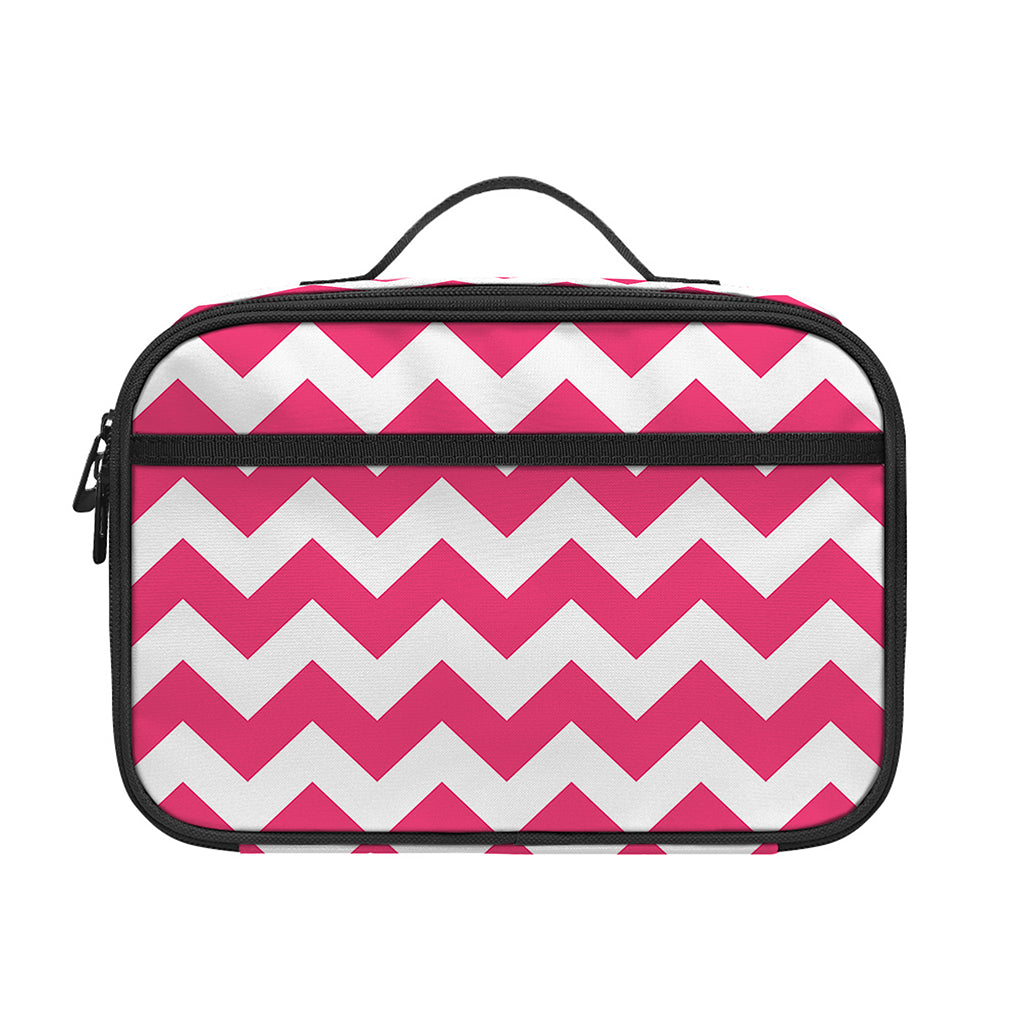 Pink And White Chevron Pattern Print Portable Lunch Bag