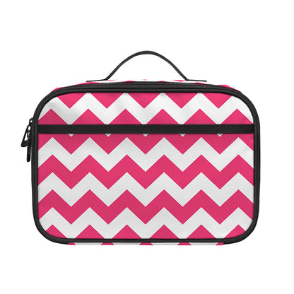 Pink And White Chevron Pattern Print Portable Lunch Bag