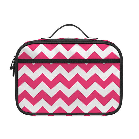 Pink And White Chevron Pattern Print Portable Lunch Bag