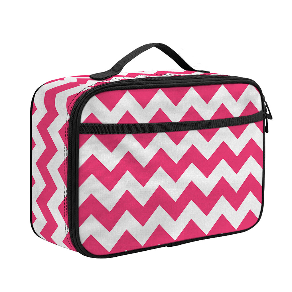 Pink And White Chevron Pattern Print Portable Lunch Bag