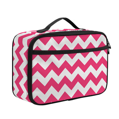 Pink And White Chevron Pattern Print Portable Lunch Bag