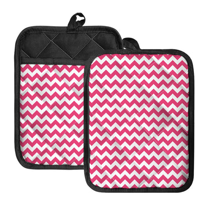 Pink And White Chevron Pattern Print Pot Holders With Pocket