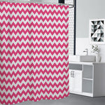 Pink And White Chevron Pattern Print Premium Shower Curtain
