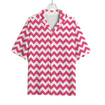 Pink And White Chevron Pattern Print Rayon Hawaiian Shirt