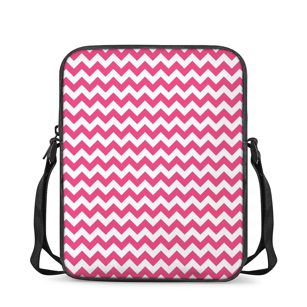 Pink And White Chevron Pattern Print Rectangular Crossbody Bag