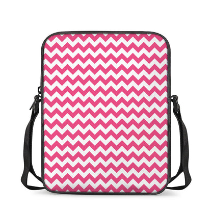Pink And White Chevron Pattern Print Rectangular Crossbody Bag