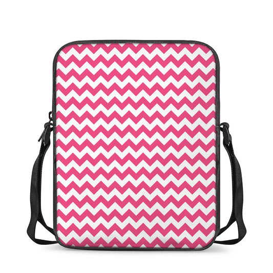 Pink And White Chevron Pattern Print Rectangular Crossbody Bag