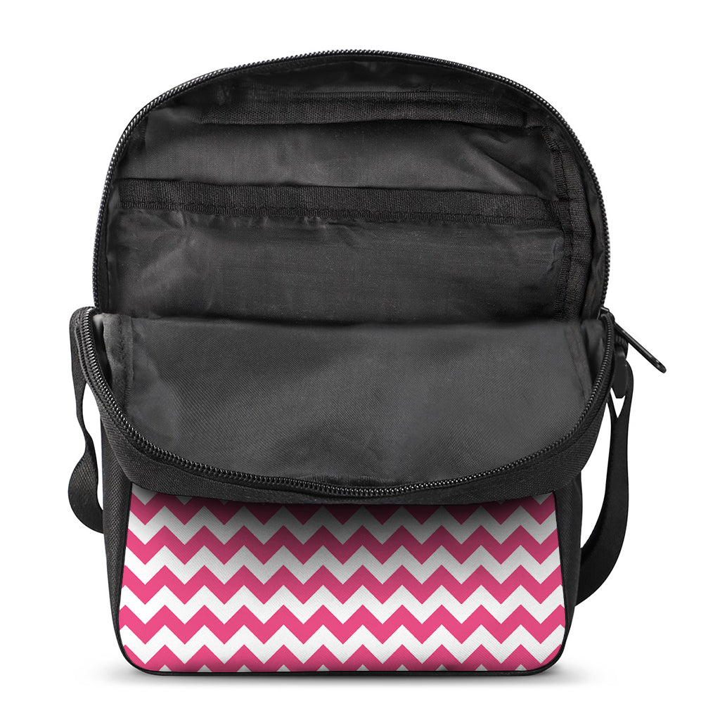 Pink And White Chevron Pattern Print Rectangular Crossbody Bag