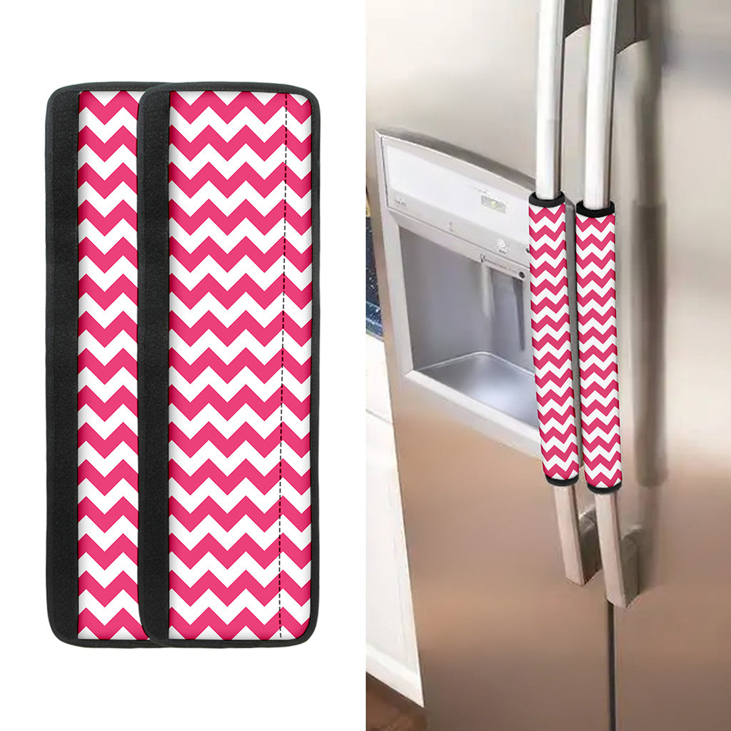 Pink And White Chevron Pattern Print Refrigerator Handle Covers