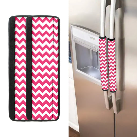 Pink And White Chevron Pattern Print Refrigerator Handle Covers