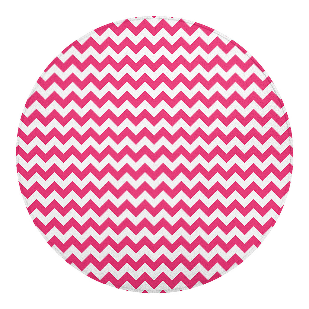 Pink And White Chevron Pattern Print Round Blanket