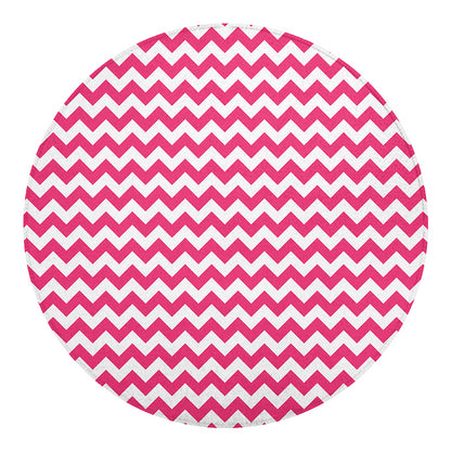 Pink And White Chevron Pattern Print Round Blanket