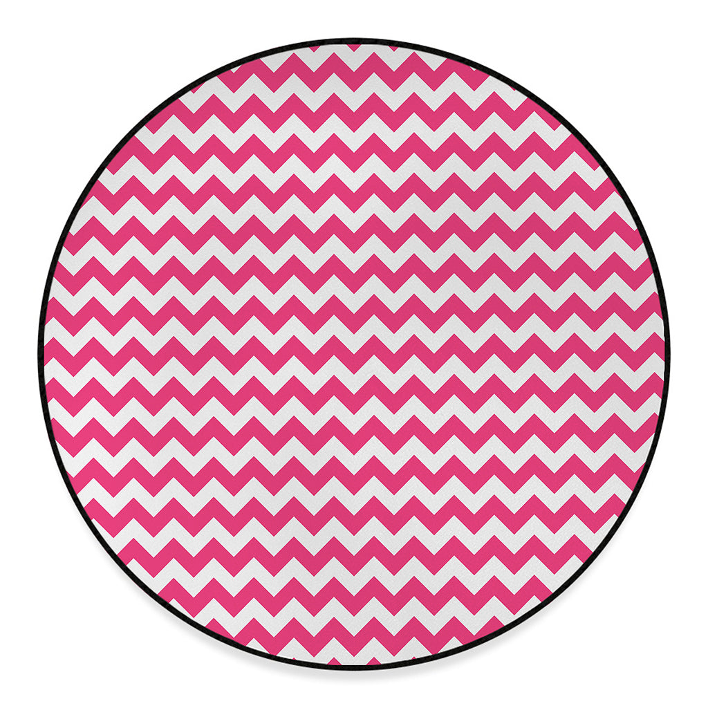 Pink And White Chevron Pattern Print Round Floor Mat