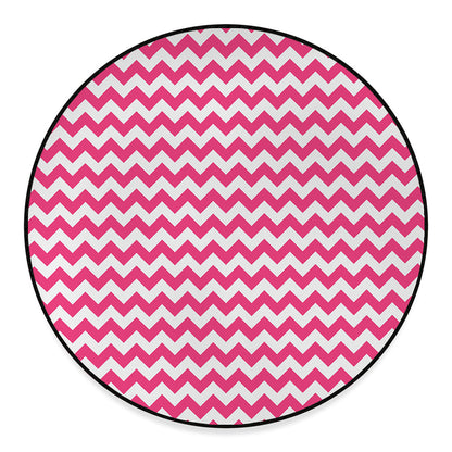 Pink And White Chevron Pattern Print Round Floor Mat