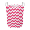 Pink And White Chevron Pattern Print Round Laundry Basket