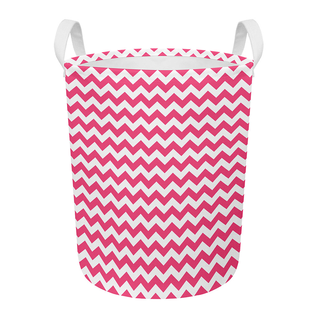 Pink And White Chevron Pattern Print Round Laundry Basket
