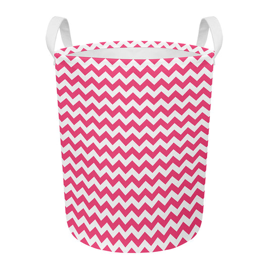 Pink And White Chevron Pattern Print Round Laundry Basket