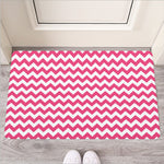 Pink And White Chevron Pattern Print Rubber Doormat
