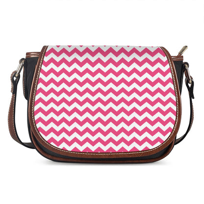 Pink And White Chevron Pattern Print Saddle Bag