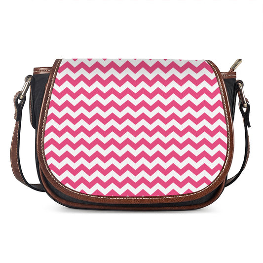 Pink And White Chevron Pattern Print Saddle Bag