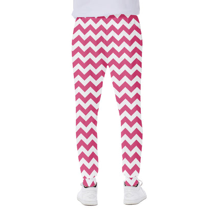 Pink And White Chevron Pattern Print Scuba Joggers