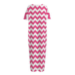 Pink And White Chevron Pattern Print Short Sleeve Long Nightdress