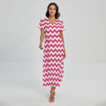 Pink And White Chevron Pattern Print Short Sleeve Maxi Dress