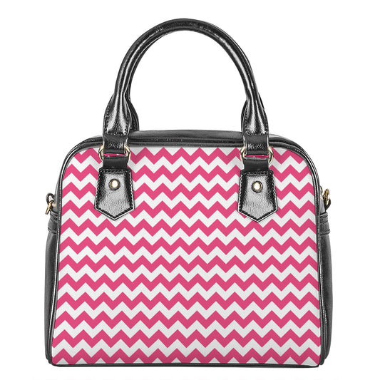 Pink And White Chevron Pattern Print Shoulder Handbag