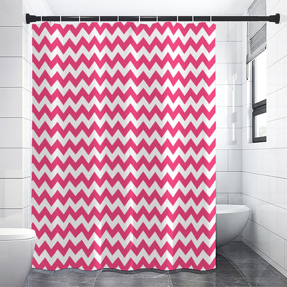 Pink And White Chevron Pattern Print Shower Curtain