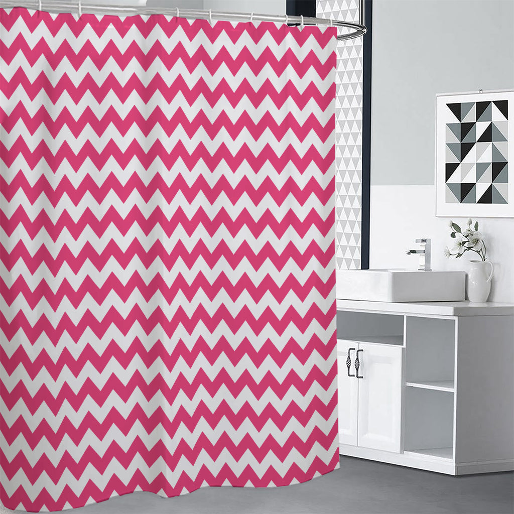 Pink And White Chevron Pattern Print Shower Curtain