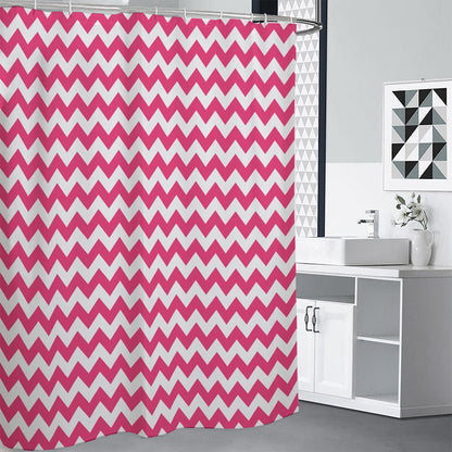 Pink And White Chevron Pattern Print Shower Curtain