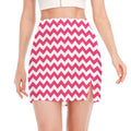 Pink And White Chevron Pattern Print Side Slit Mini Skirt