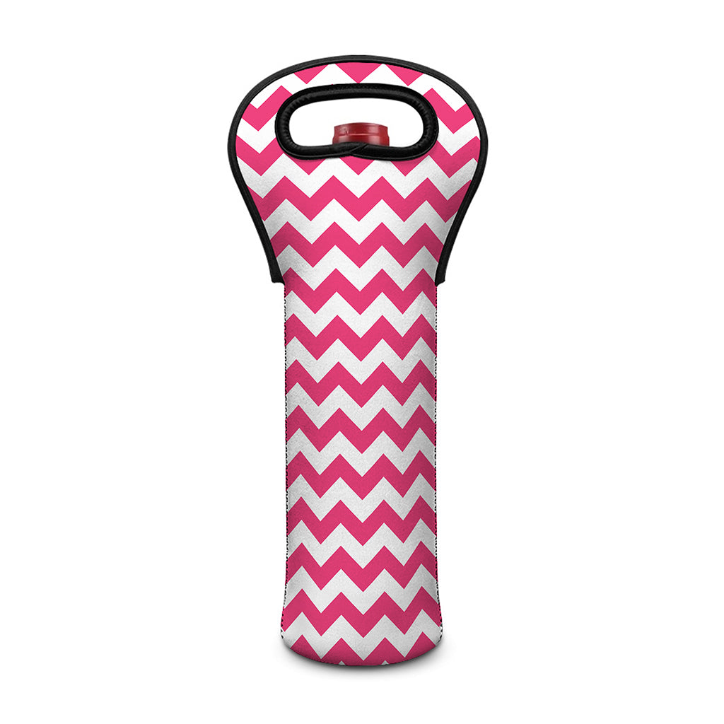 Pink And White Chevron Pattern Print Single Neoprene Wine Tote