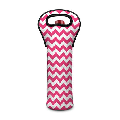 Pink And White Chevron Pattern Print Single Neoprene Wine Tote